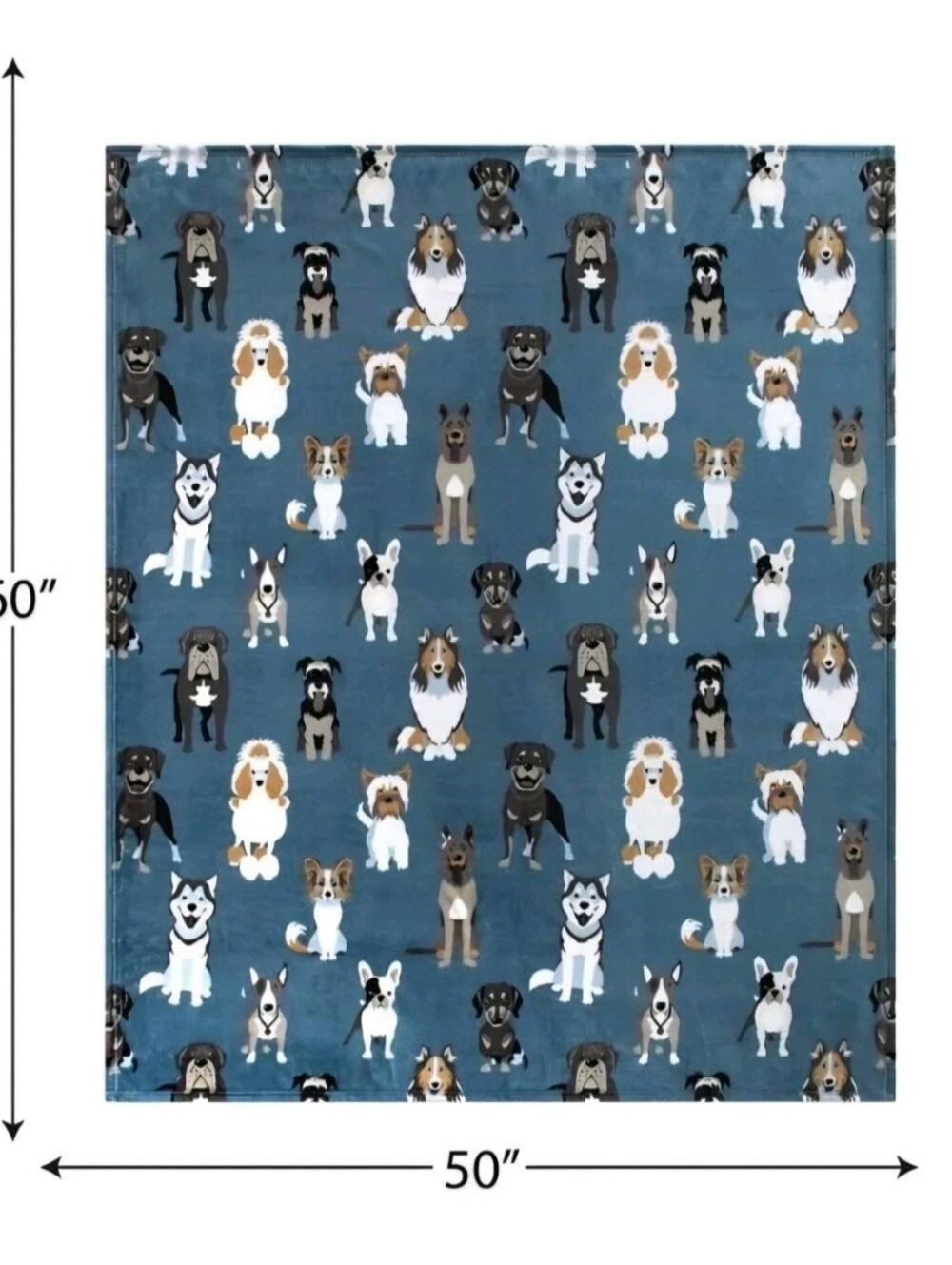 Mainstays Fleece Throw Blanket Blue Various Dog Breeds 50x60" New In Package